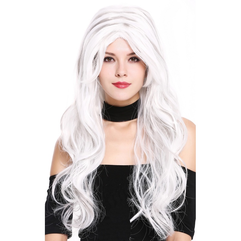 Lady Party Wig white gray mixed long wavy middle parting fantasy cosplay 91529
