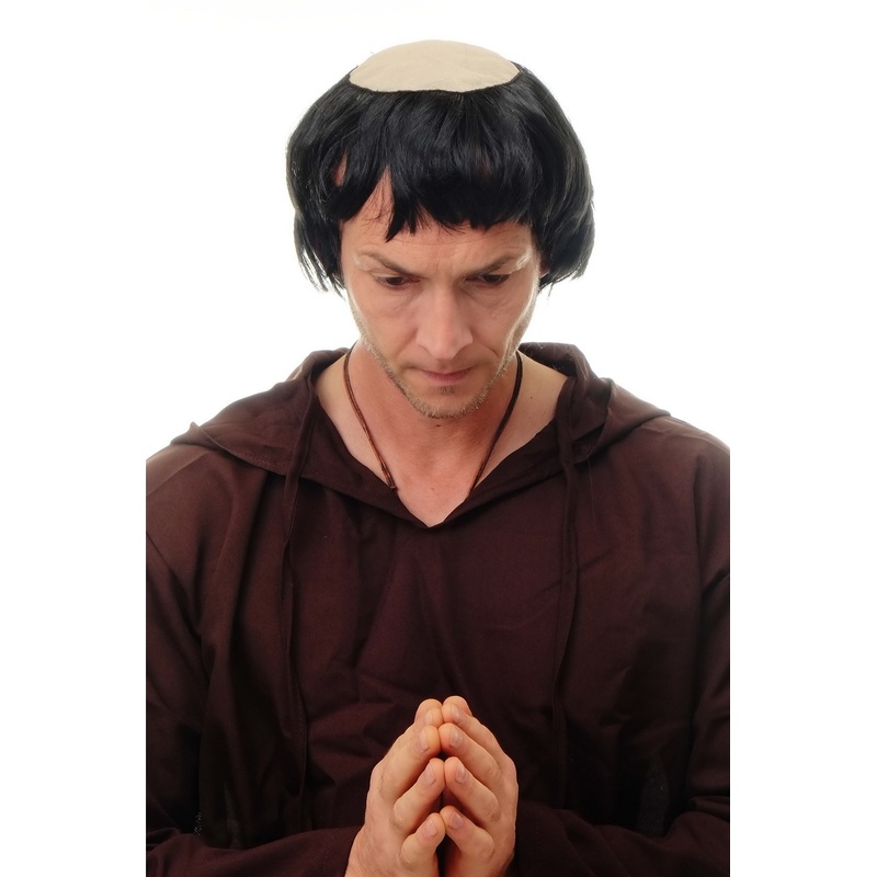 Man Party Wig Halloween Carnival tonsure black Abbott Monk Priest Medival 90776