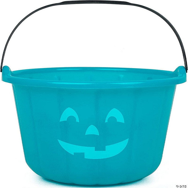 SCS Direct Teal Pumpkin Halloween Candy Treat Bucket 8.5in – Jack O Lantern Trick or Treat Storage Pail Basket