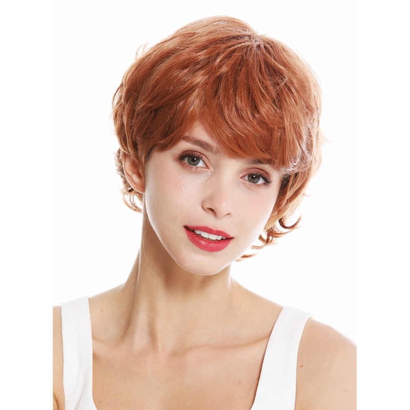 Women’s wig fringe short wild wavy highlights reddish brown blonde YZF-41008