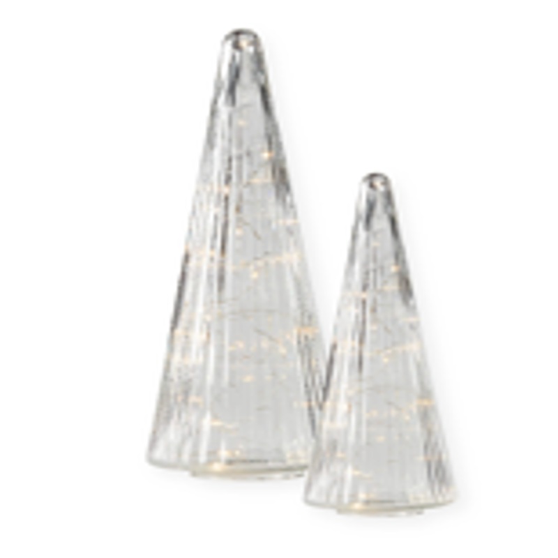 2 Illuminated glass Christmas trees