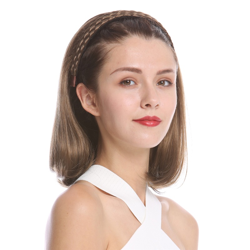 Halfwig Hairpiece braided hair circlet shoulder length straight brown 90606+3
