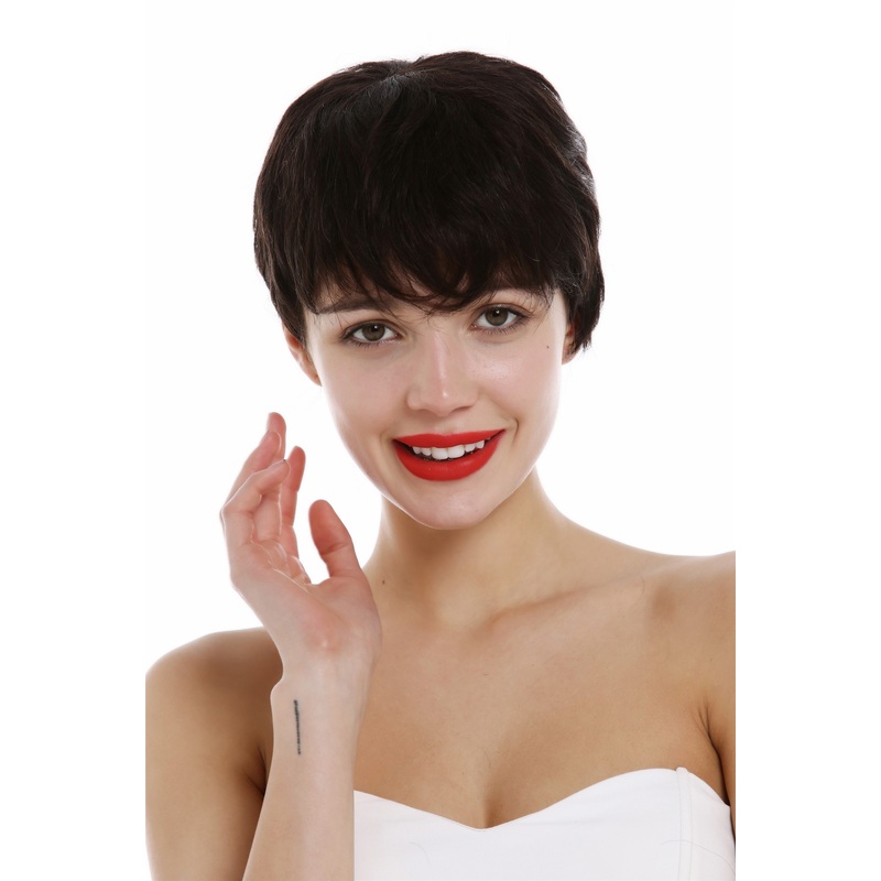 Human Hair Wig unisex women men short wild wavy bowl cut dark brown DW3107 HH
