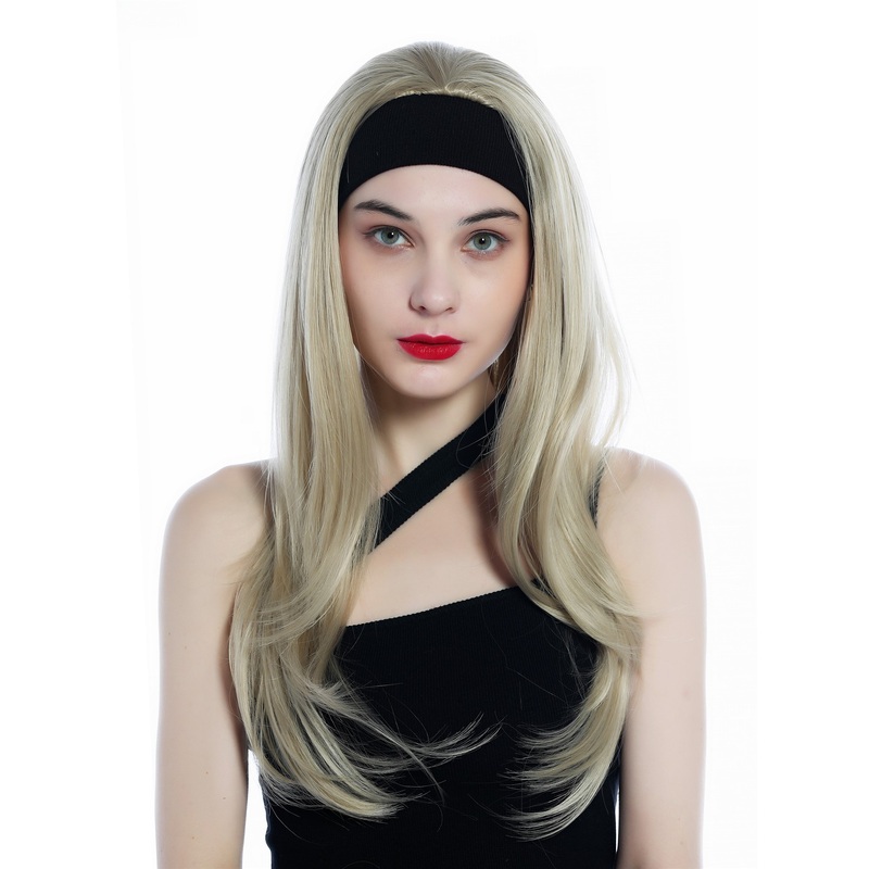 Lady wig half wig black headband retro long straight medium ash blonde H9306