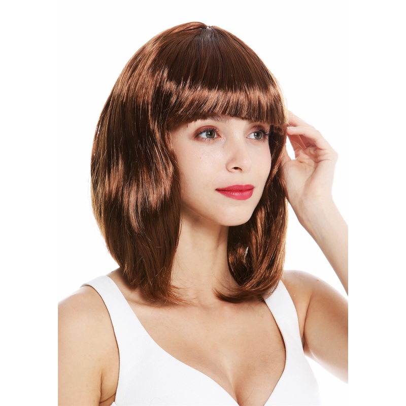 Lady Wig Halloween Disco bob longbob shoulder length bangs golden brown 0073