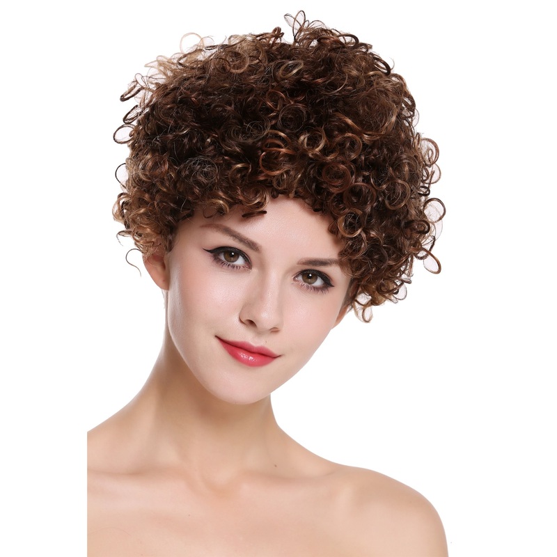 Lady wig human hair short frizzy maroon brown blonde highlights RGH-5290W-HH