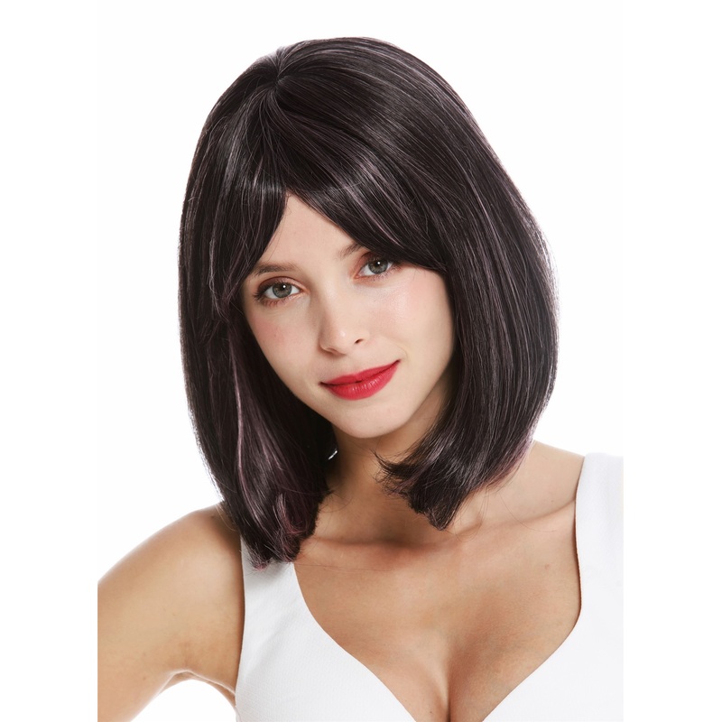 Lady wig shoulder length longbob sleek Balayage off black pink highlights VK-3