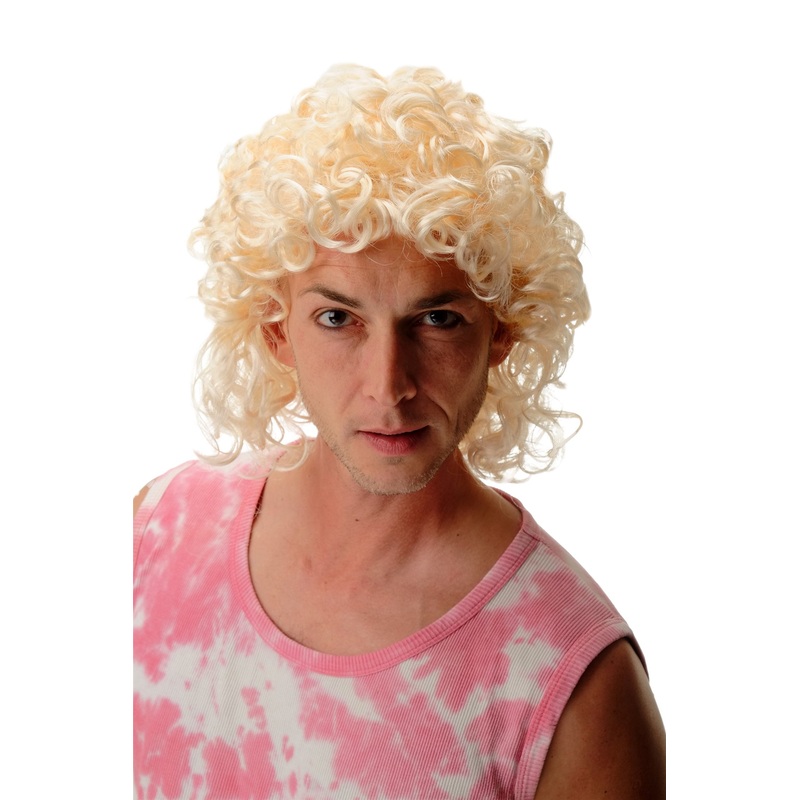Wig Women Men Halloween Light blond mullet shoulder-length curls curly 70s 3751