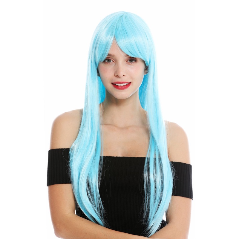 Women’s wig lady cosplay long sleek fringe parted parting light blue YZF-41062