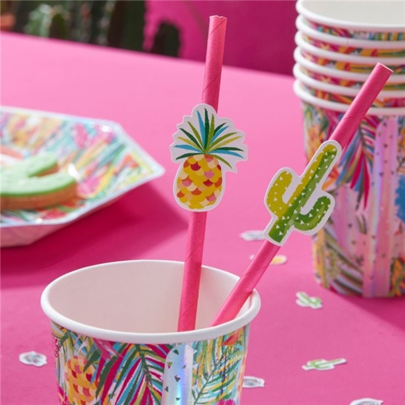 16 Tropical Summer paper straws 19cm
