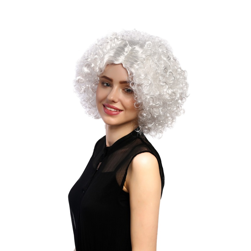 Lady Party Wig white Afro style 60s 70s curls straightened middle parting DH1101