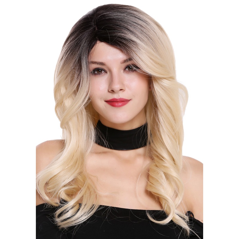 Lady women wig long slightly wavy parting Ombre dark brown platinum RGF-5905LD