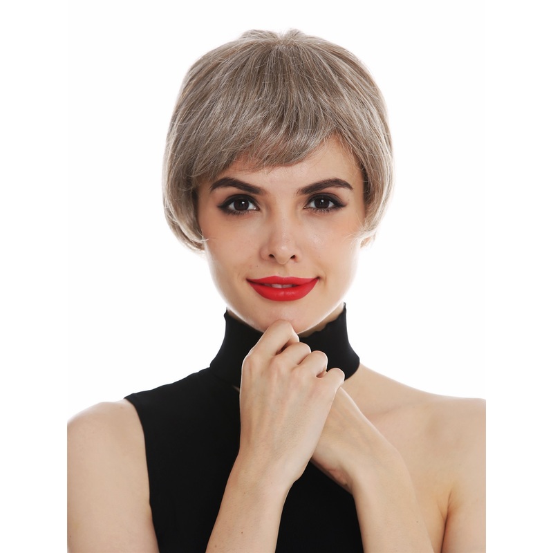 Monofilament lady wig short pageboy cut sleek blonde mix highlights SARA-MT