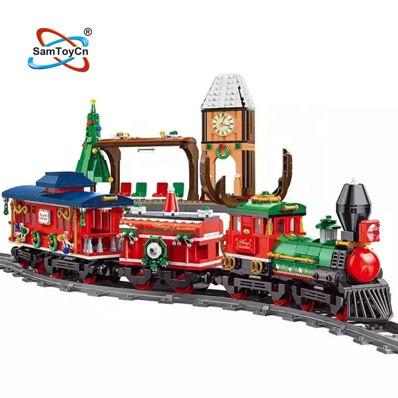 Samtoy 1217PCS 2.4G Remote Control Tren De Navidad Building Block Train Slot Electric Train Set Christmas Train for Kids