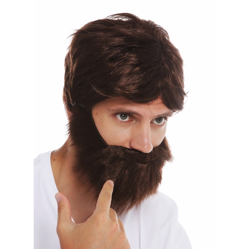 Wig and Beard set carnival Halloween men brown wild messy scruffy 31998