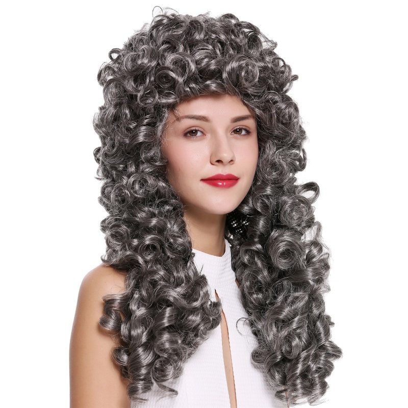 Wig women men baroque renaissance king nobleman long curls curly dark grey B17
