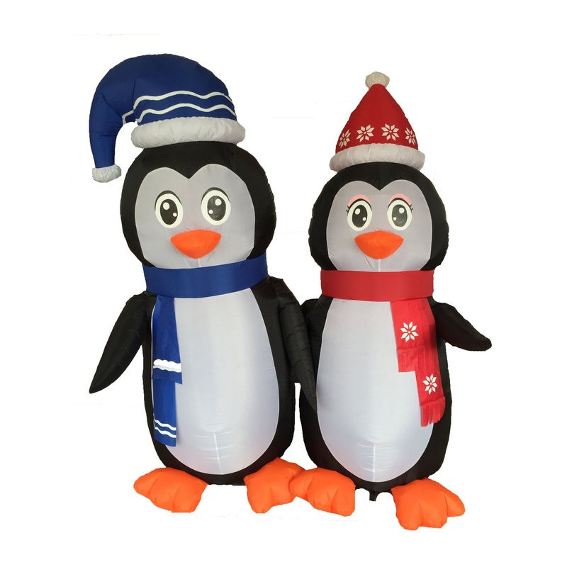 12FT Christmas Penguins Inflatable Two Penguins Happy Family Party LED Outdoor Indoor Decorations