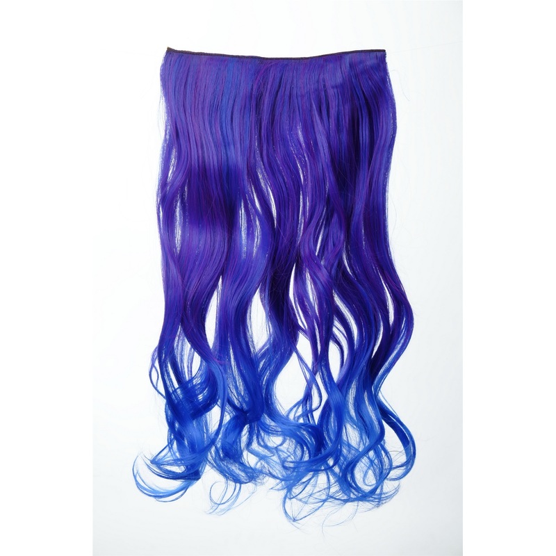 5 clip-in extension Hairpiece curled curls ombre blue violet neon blue mix YZF-3180P-T2420TTF2517