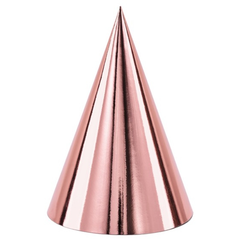 6 Metallic Party Hats Rose Gold 16cm