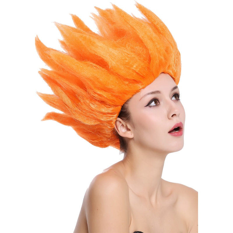 Lady Gents Man Party Wig  Demon Devil Flower Fairy Fire orange teased high 91062