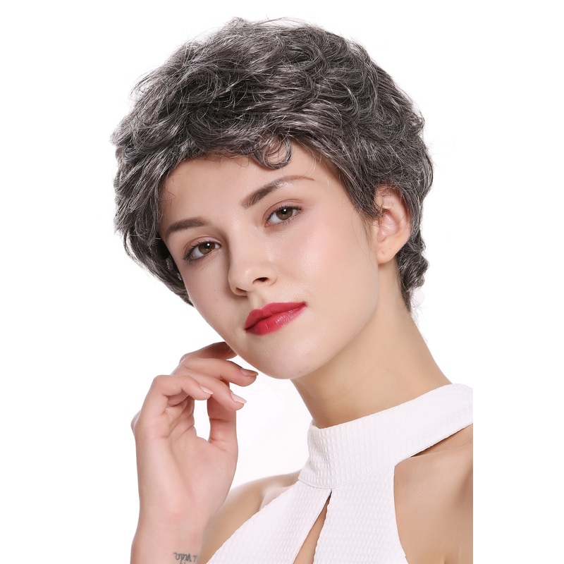 Lady Gents Men unisex wig short slight wave wavy dark gray grey DW2339