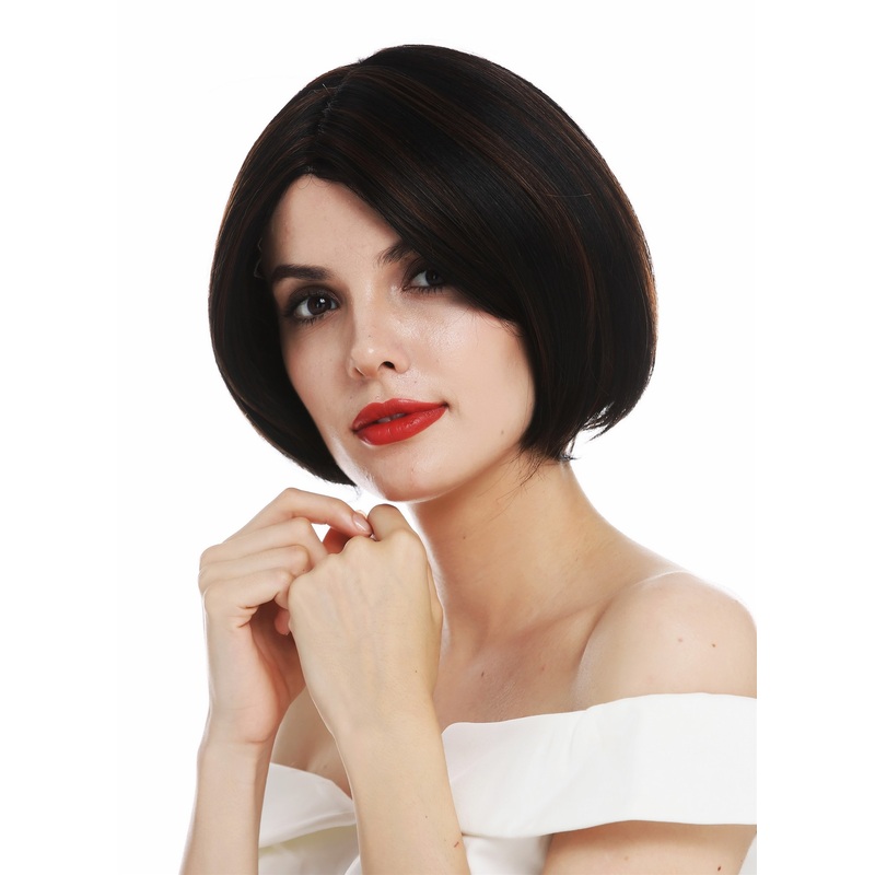 Lady wig lace front monofilament short sleek bob black copper brown DW-2669-B-MF