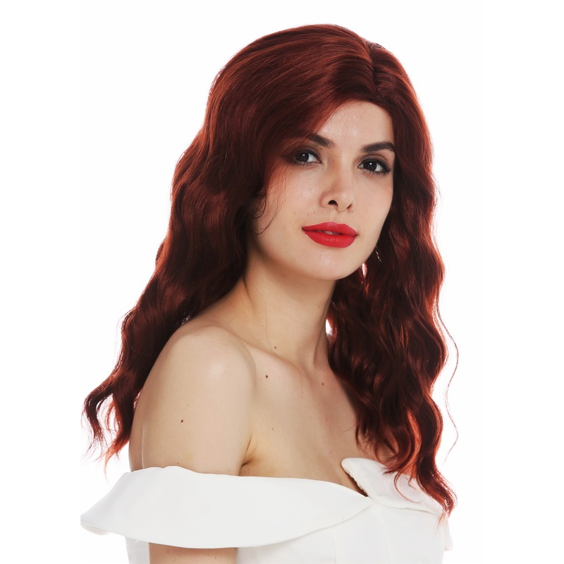 Lady wig long parting wavy waved Hollywood diva reddish brown auburn VK-58