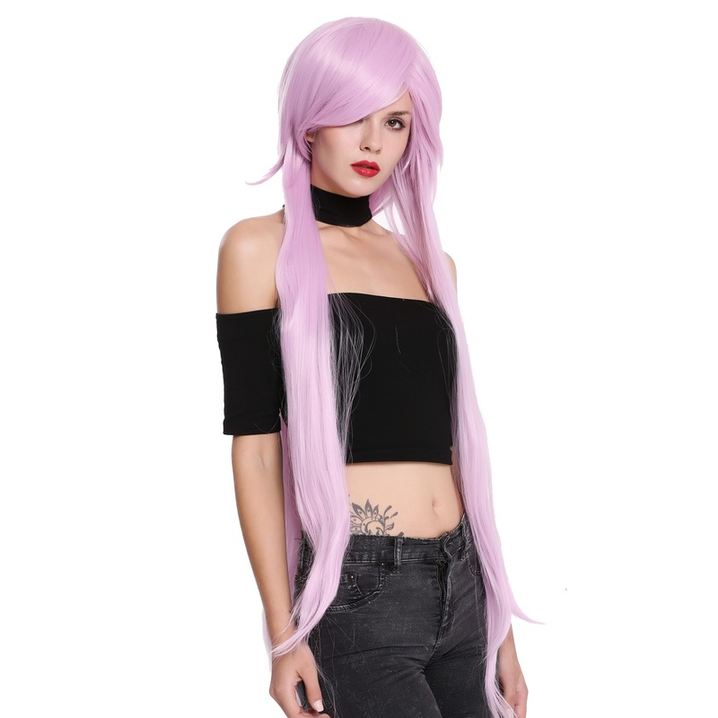 Lady women wig cosplay very long layered wild light purple 35