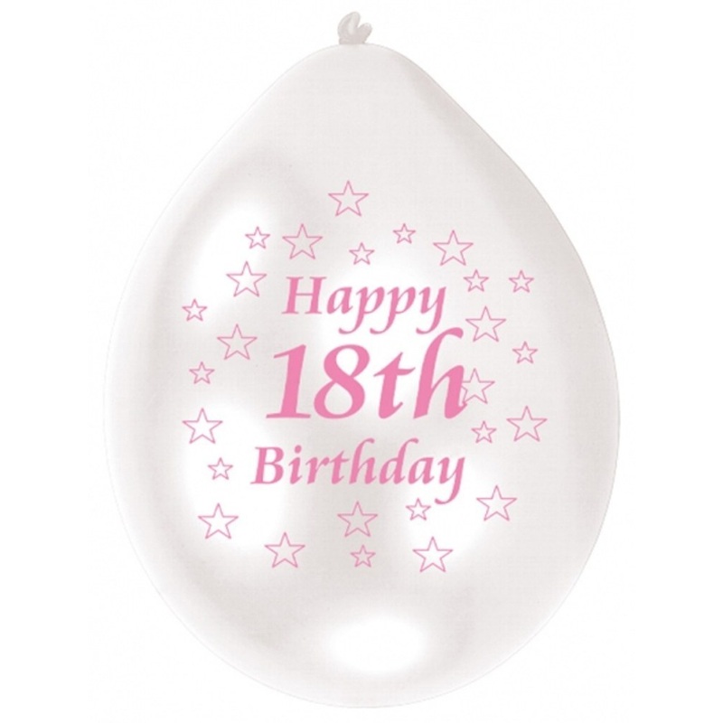 Pink/White Happy 18th Birthday Balloons – 10 Pack