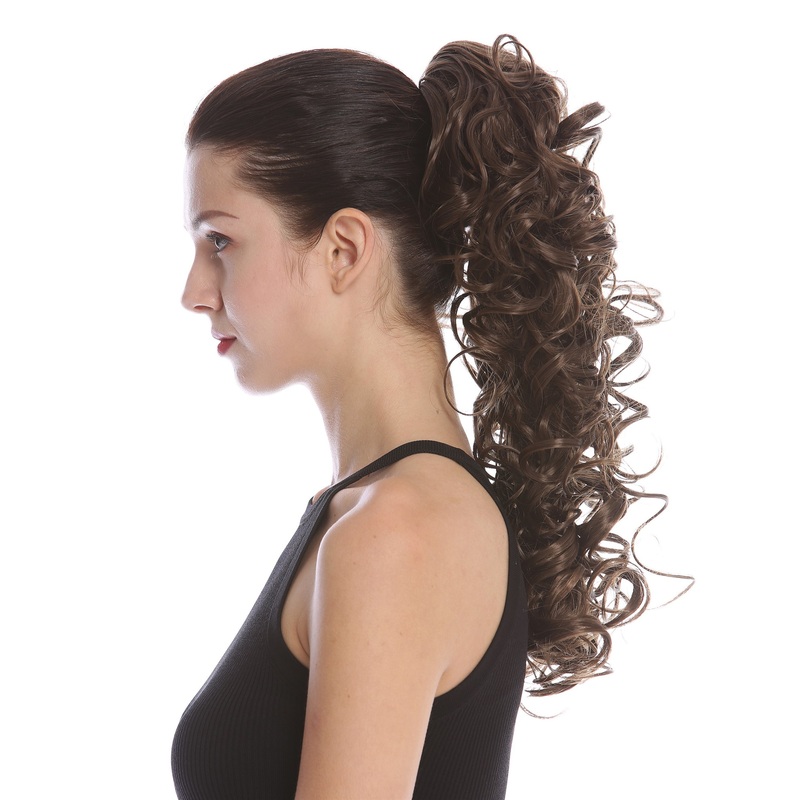 Ponytail Hairpiece Combs Clamp long voluminous curled curls medium brown MKB-6A