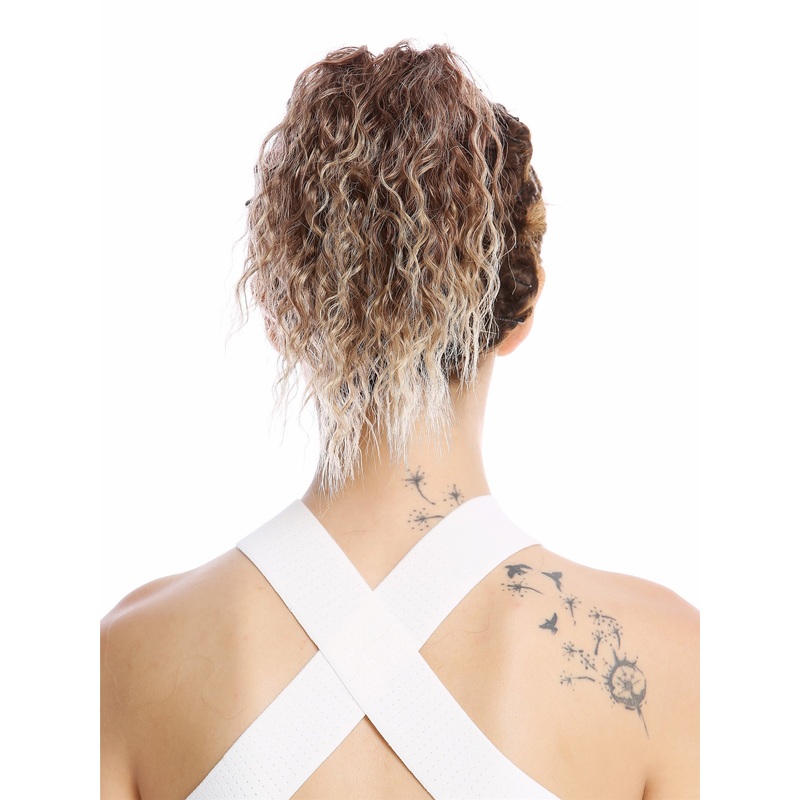 Ponytail short voluminous curled kinks blond with mahogany auburn streaks N67A