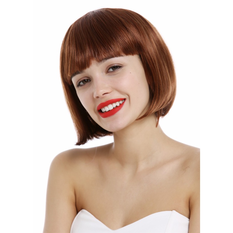 Short Lady Wig classy classic Bob style straight bangs sleek copper red VK-4