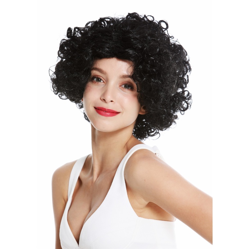Women’s party wig carnival Halloween Diva short curly middle parting black 1352