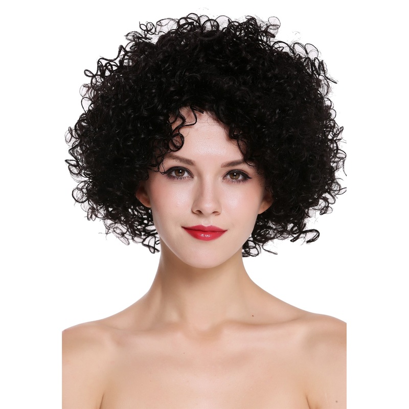 women’s wig human hair voluminous frizzy curly curls afro black UR-017-HH-1B