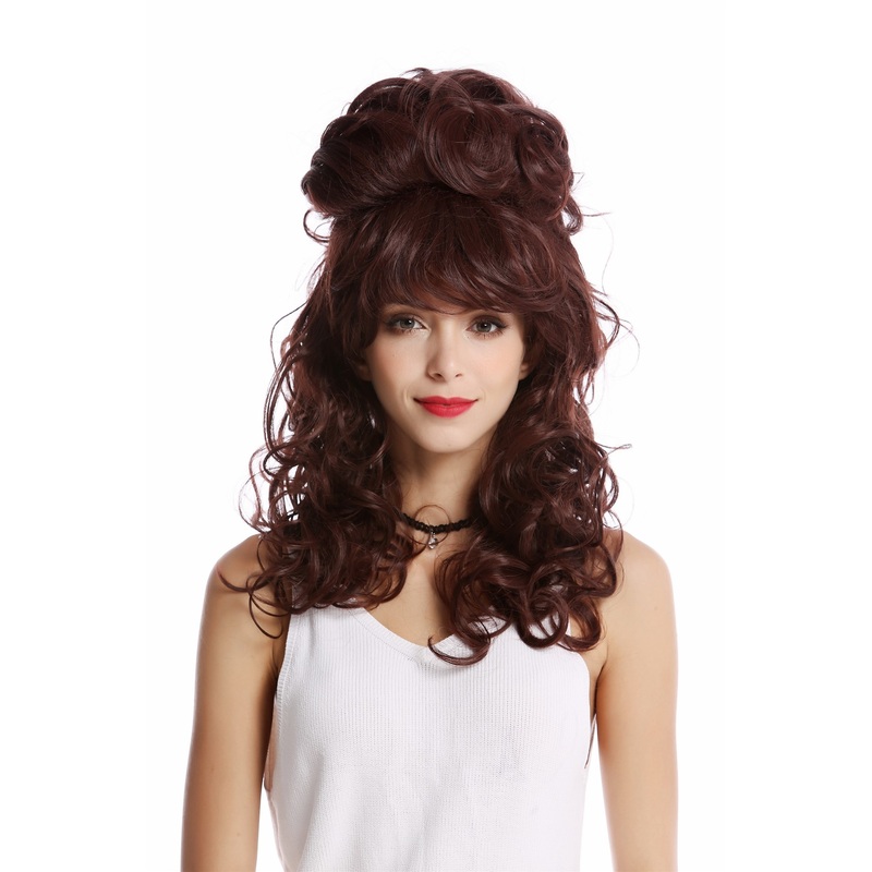 Lady Wig Baroque 60s Beehive Retro Bun curly long mahogany Pop Singer GF-W2418