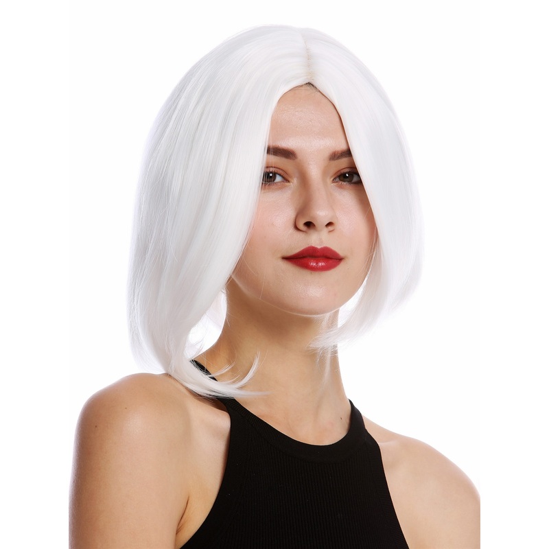 Lady wig women short Longbob Bob middle parting curved tips white YZF-4360