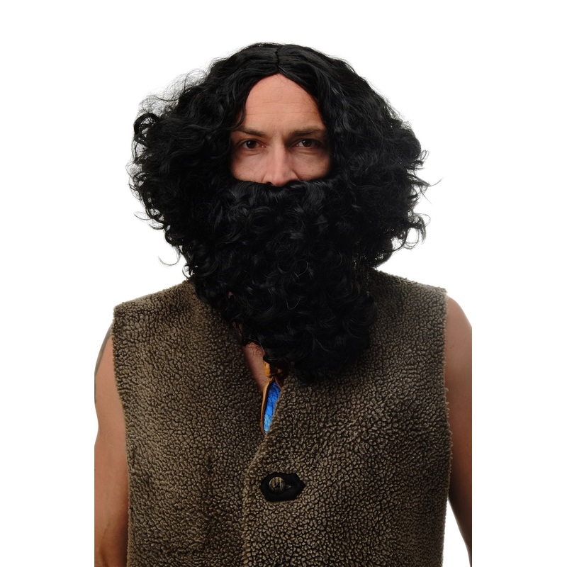 Man Party Set Wig & Beard black unruly Taliban Bandit Prophet Hermit 8115-A+B