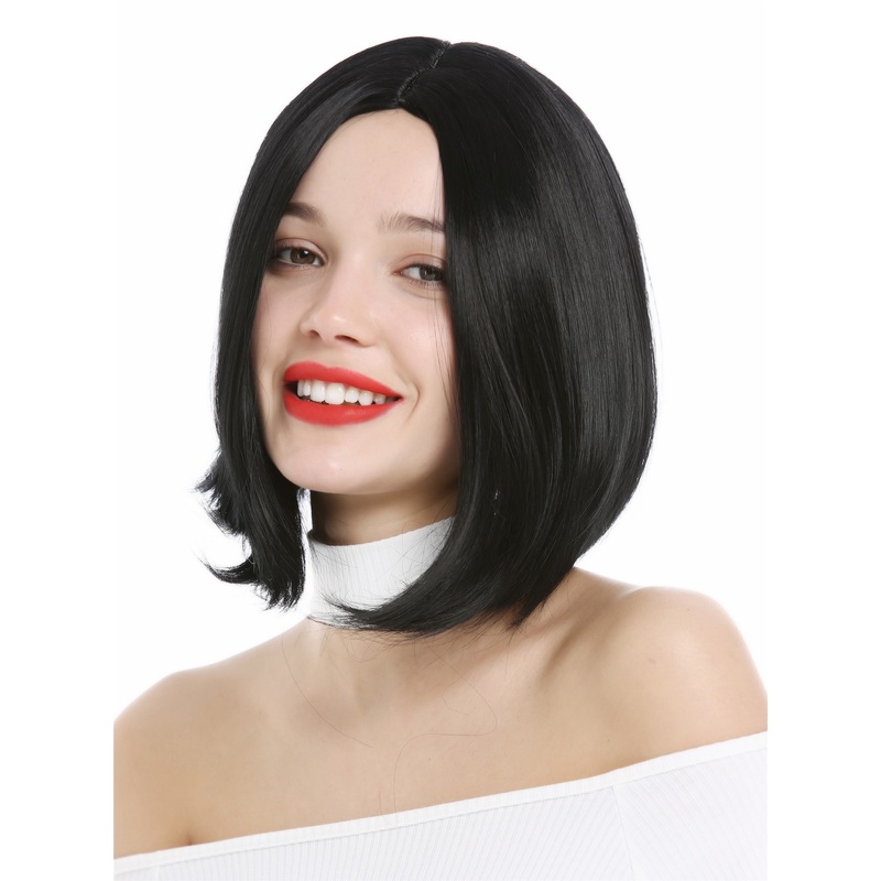 Short Lady Wig concave Bob Longbob choppy cut middle-parting black YZF-4367
