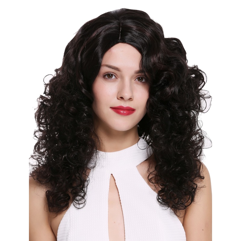 Women’s wig long voluminous side parting curls pomp mahogany brown mix 1355AB