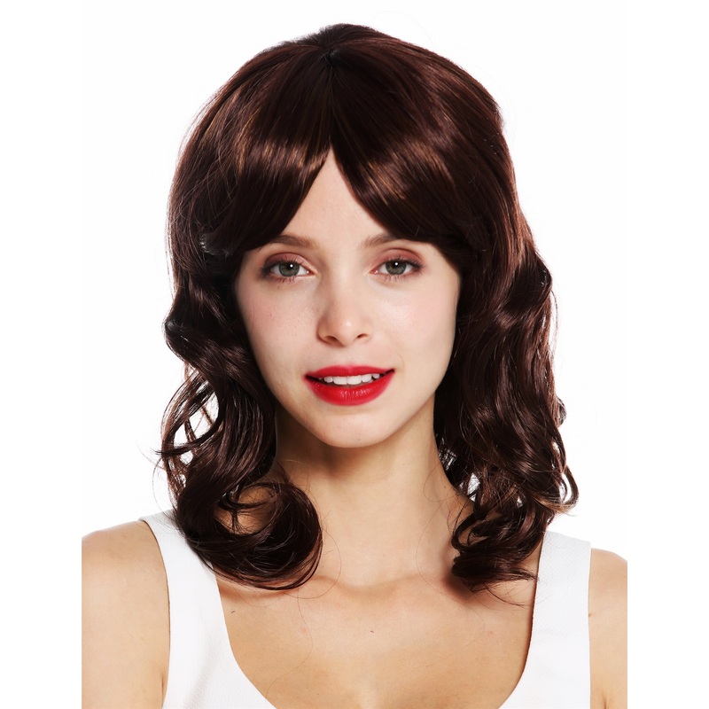 Women’s wig medium long curls curly mahogany brown blonde highlights VK-52