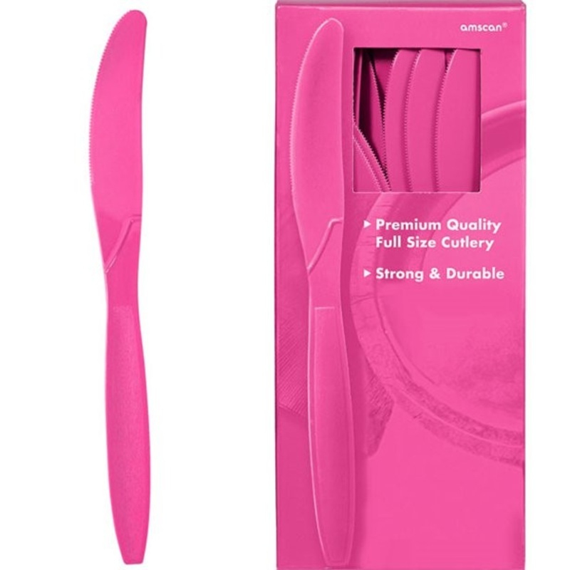 100 reusable plastic knives pink