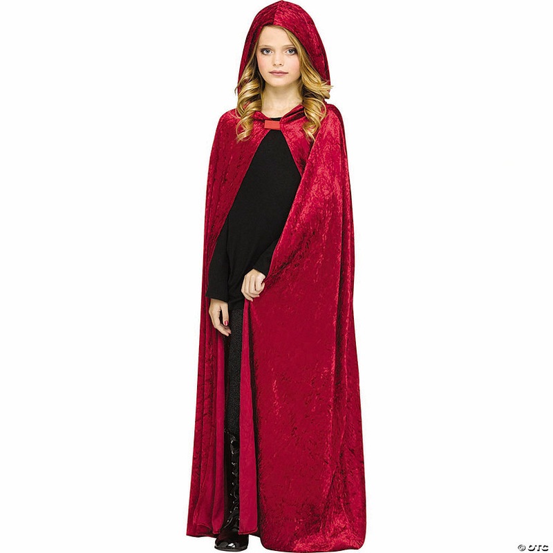 Kids Red Velour Hooded Cape Costume Accessory – One Size
