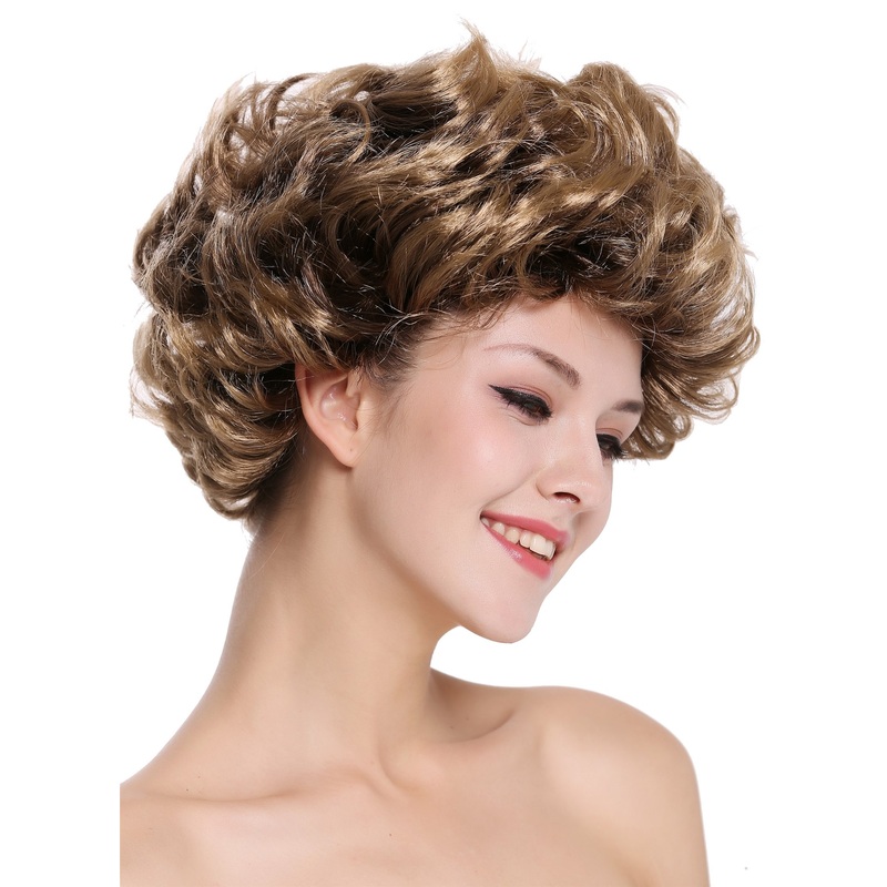 Lady Party Wig short curled retro 80s older lady brown blond highlights 91097