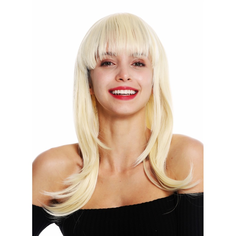Lady wig women’s wig long sleek slightly layered fringe platinum blonde 3268