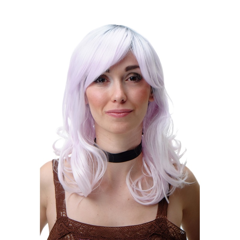 Lady Women Wig Cosplay Long Curls Curled White Pink Gray Grey Mix YZF-7325