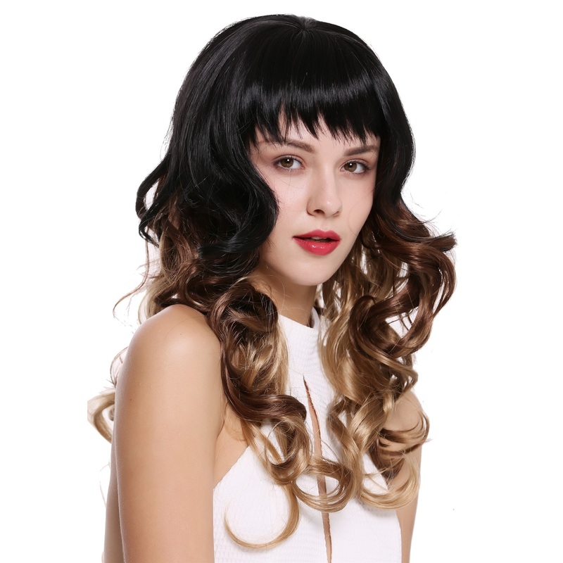 Lady women wig Long Curls Bangs Fringe curled Ombre Black Brown Blond 1002A