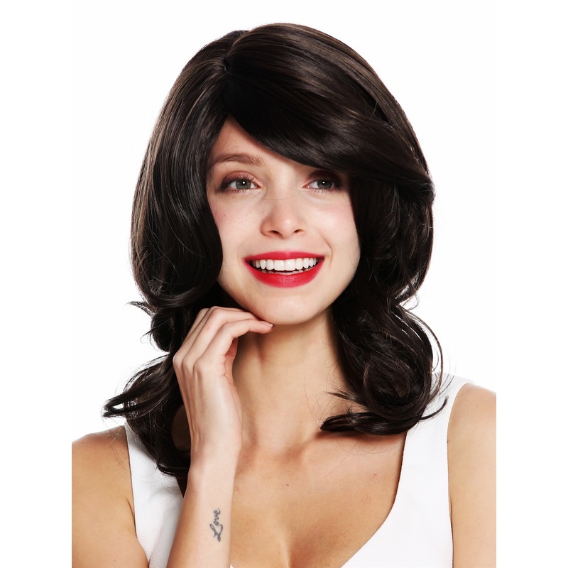 Women’s wig long very voluminous wavy waved side parting brown mix VK-44