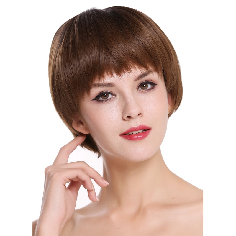 Women’s wig short lady Page Bob style sleek fringe brown mix D3061R