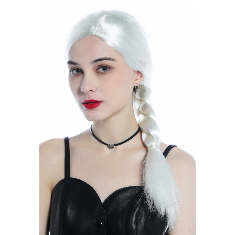 Women’s Wig smooth straight middle parting white braid thick braid plait 91800