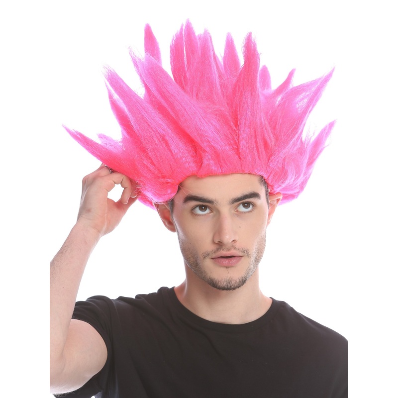 Lady Gents Man Party Wig Demon Flower Fairy Pixie pink teased high 91062